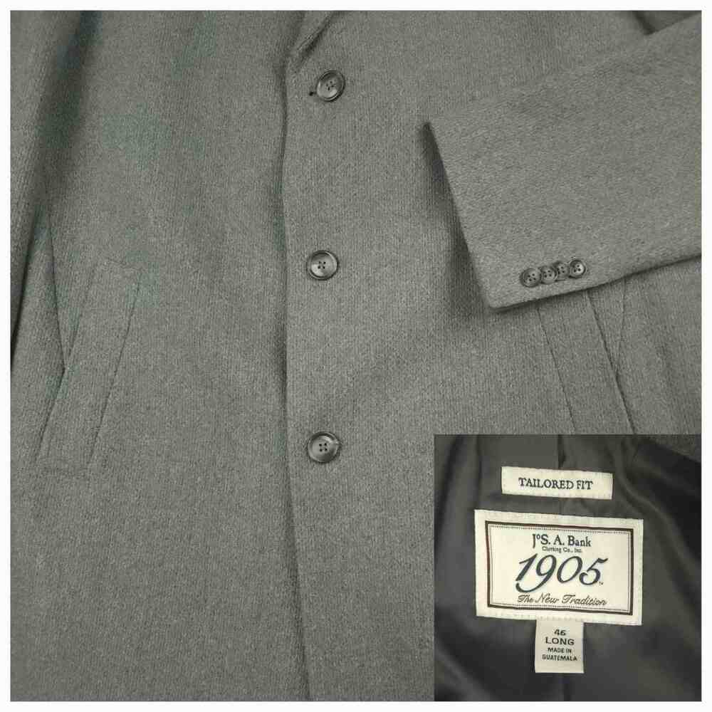 Jos A Bank 1905 Top Long Coat Mens 46L Overcoat Wool Blend Oversized Winter Gray